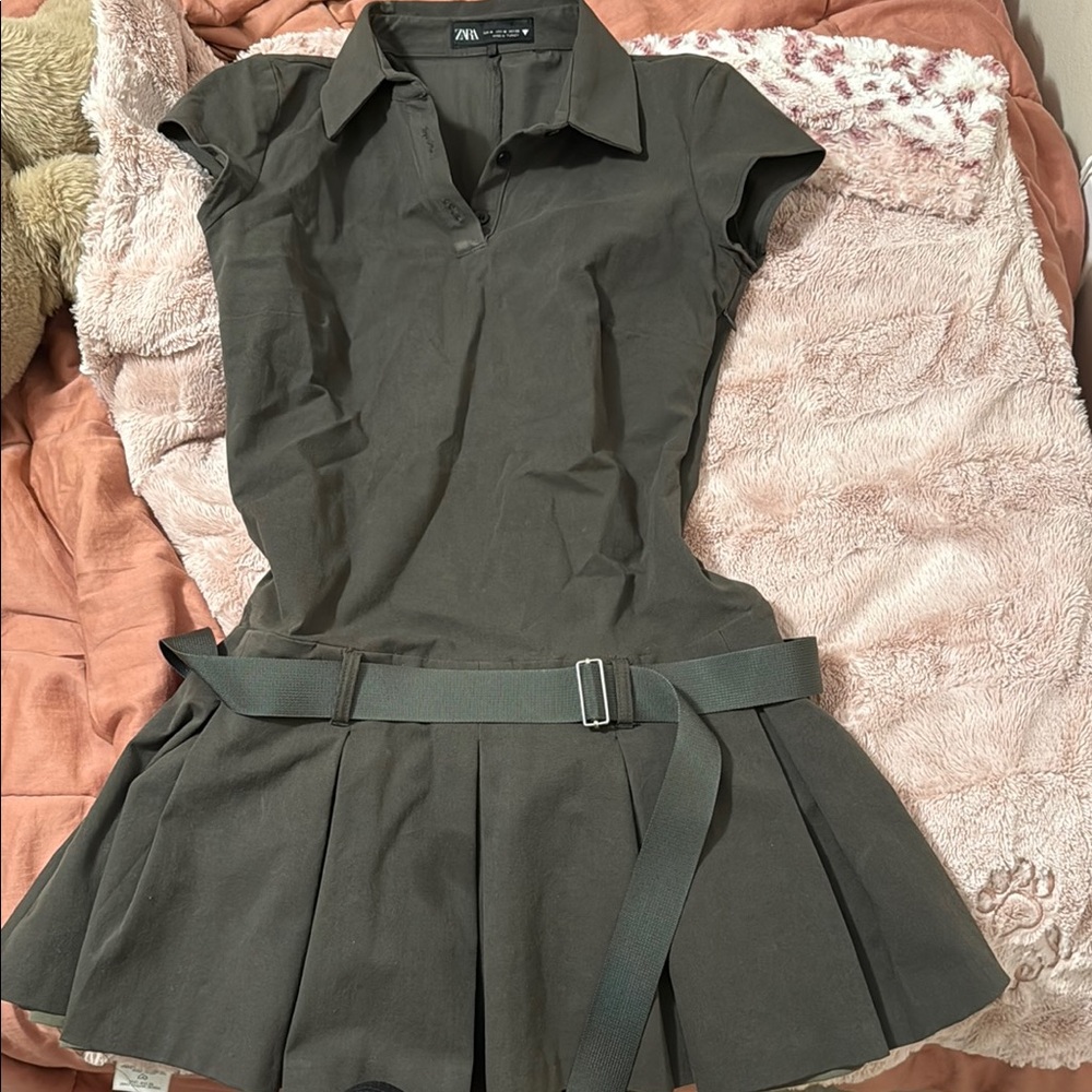 Zara Dark Green Belted Dress